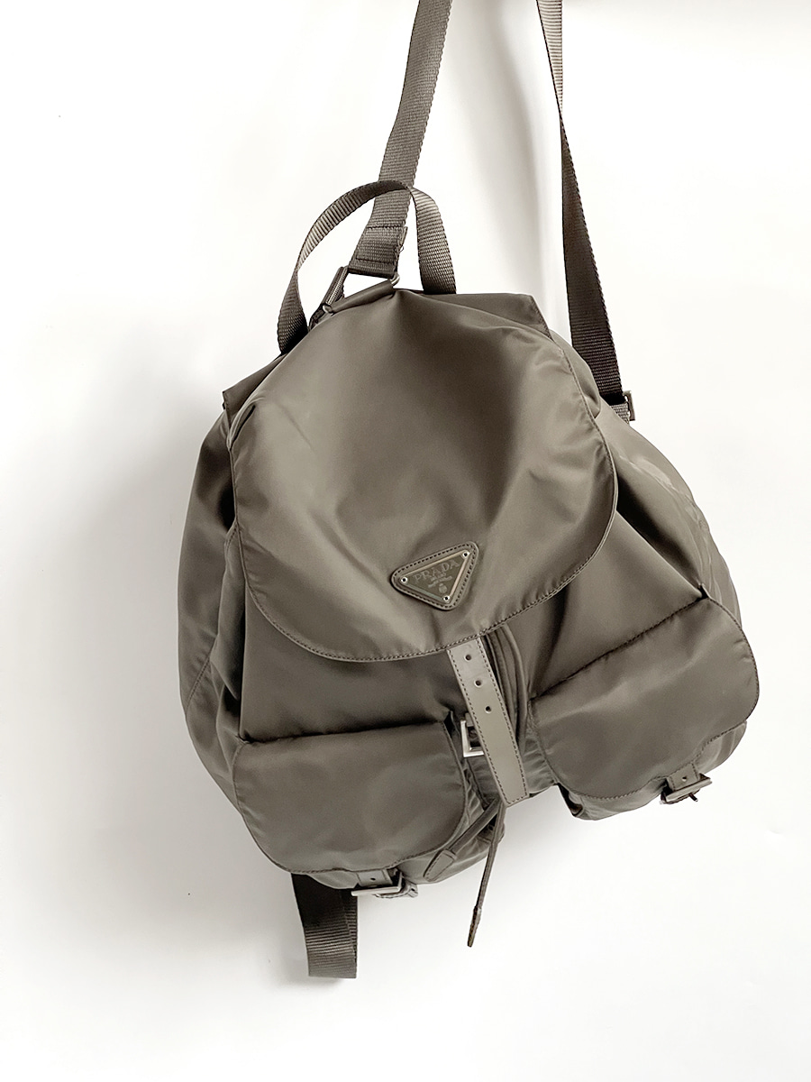 PRADA classic khakigrey backpack