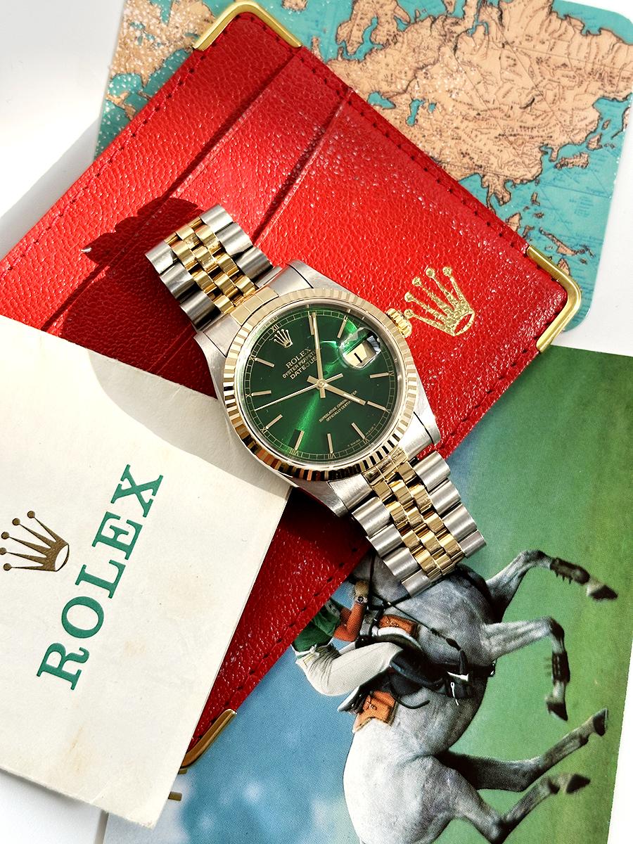 ROLEX oyster perpetual DATEJUST 18k combi Lady 36mm (GREEN SUNRAY)